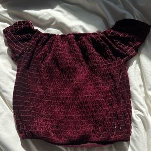 Maroon party top- off shoulder velvet top